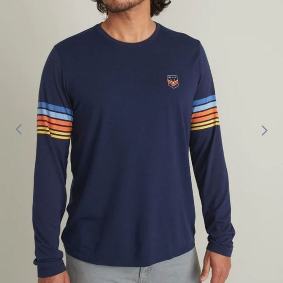 MARINE layer ML x LF Long Sleeve Arm Stripe Tee in Black Iris - Picture 2 of 7